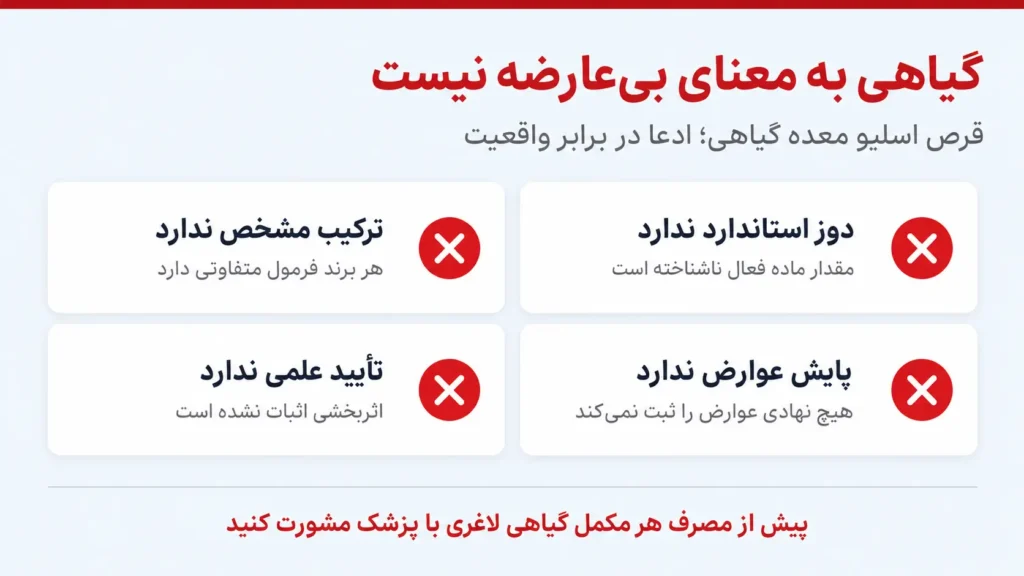 اینفوگرافیک گیاهی به معنای بی‌عارضه نیست؛ نکته کلیدی درباره ایمنی قرص اسلیو معده گیاهی